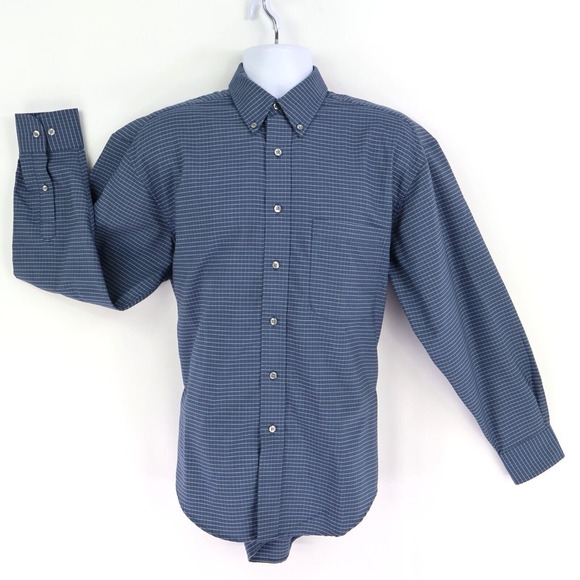 Bill Blass Dress Shirt Mens M Blue Checks Wrinkle Free Oxford Button Down Collar - Picture 1 of 6